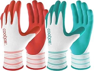 COOLJOB 6 Pairs Gardening Gloves for Women Ladies, Breathable Rubber Coated for Yard Garden, Outdoor Indoor Protective Work with Grip, Medium Size, Red & Green