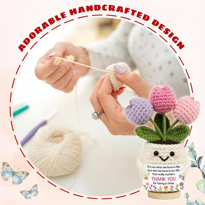 Gifts for Friends, Bestie, BFF, Bestfriend, Female, Girls - 5.51'' x 4.13'' Knitted Positive Tulip Friend Crochet Doll Best Friend Friendship Gifts for Women, Christmas Birthday Gifts for Bestie B0GCZ9SFXD
