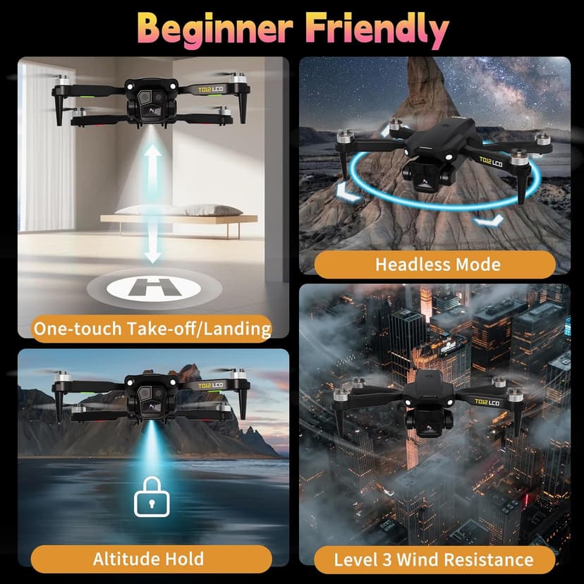 Drone with Camera for Adults 4K LCD Screen RC FPV Drone with Brushless Motor Live Video UHD, Drones for Adult Foldable Mini Quadcopter for Beginner 360° Flips, Support 32G SD Card MAX Under 250g Gifts