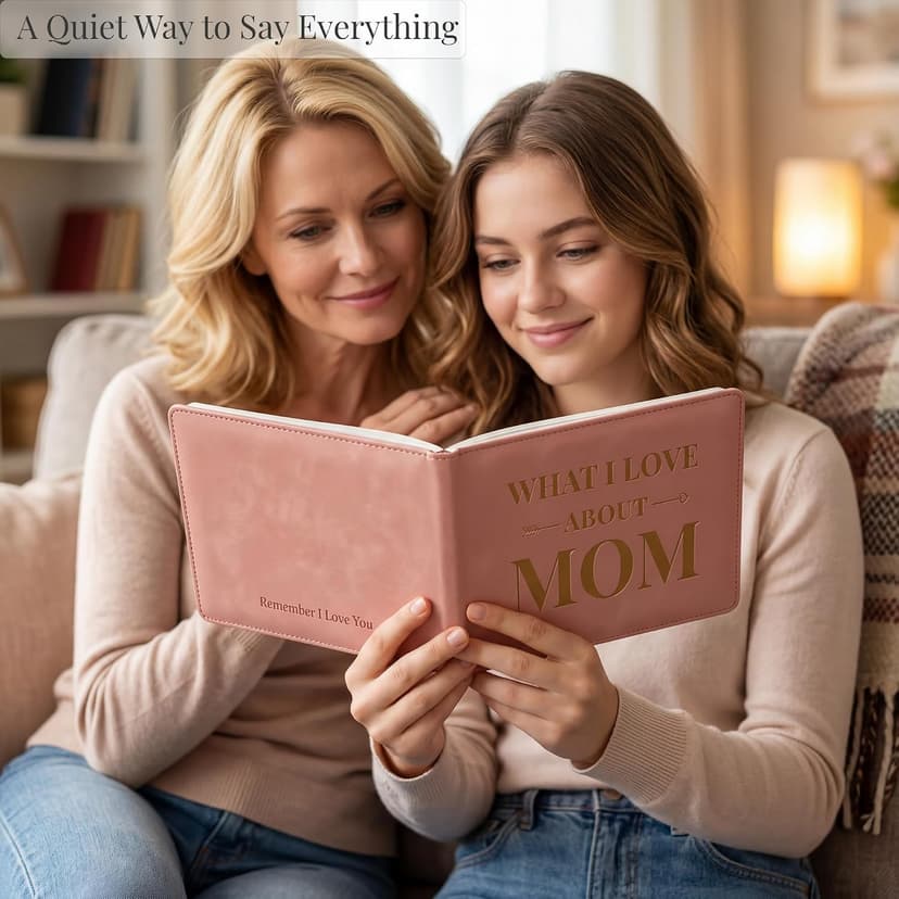 YOELOVE What I Love About Mom Leather Book – A Fill-In-The-Blank Keepsake Journal Gift for Mom Birthday Mother's Day Christmas from Daughter Son