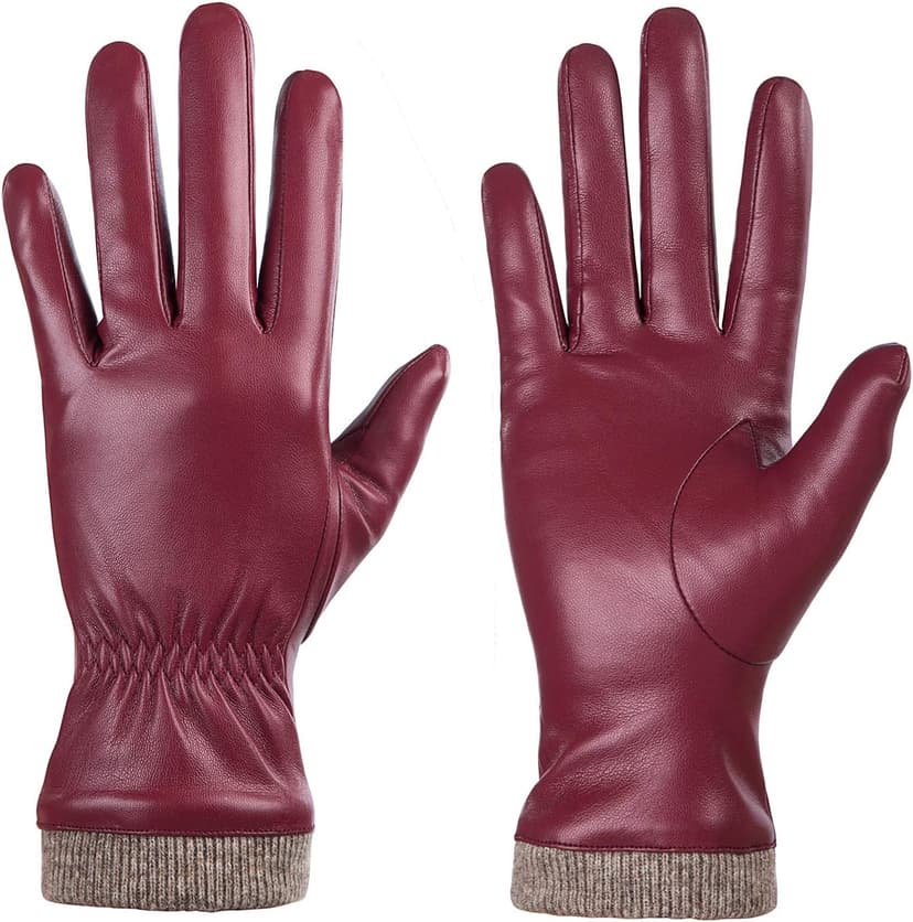 REDESS Winter Leather Gloves for Women, Wool Fleece Lined Warm Gloves, Touchscreen Texting Thick Thermal Snow Driving Gloves