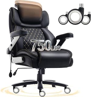 Oversized Big and Tall Office Chair 750lbs with Adjustable Headrest & Lumbar Airbag, Large Executive Chair with 5D Flip Arms, Heavy Duty Metal Base Chair with Hollow Casters & Thick Spring Seat, Black
