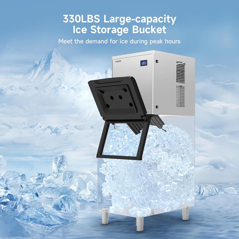 Real Relax Commercial Ice Maker 440 lbs/24H with 330 lb Storage Bin, ETL Approved Commercial Ice Machine with Automatic Self-Cleaning, LCD Display – for Restaurant, Bar, Hotel, Café