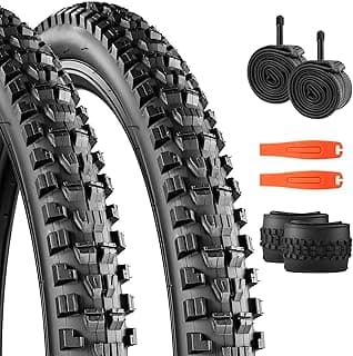 WEEROCK MTB Bike Tire Two Pack 26/27.5/29 Inch Tire Folding Bead Replacement Tyre, 2.3 Inch Wide Mountain Bicycle Tires with Inner Tubes, Black/Brown Wall Side