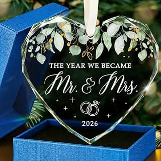 HEXMOZ Wedding Gifts for Couples 2025 - Mr and Mrs Gifts - Bridal Shower Gift, Wedding Ideas for Newly Wed, Bride, Future Mr Mrs - Just Married Glass Ornament 2025, 1st Married Couple Christmas Decor