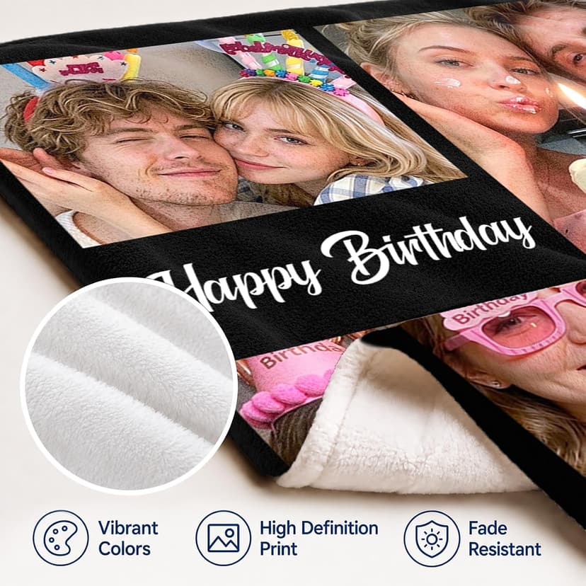 Ships Next Day Custom Blanket with Picture Text Personalized Throw Blanket Photo Collage Blankets Customized Birthday Gifts for Couple Girlfriend Boyfriend Family Kids Friends Pet B0DGFW5HP4