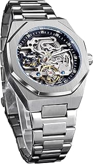 FORSINING Vintage Watch for Men Engraved Automatic Self-Wind Mechanical Big Dial Luminous Moon Phase Golden Hollow Tattoo Pattern Wrist Watches, Mechanical