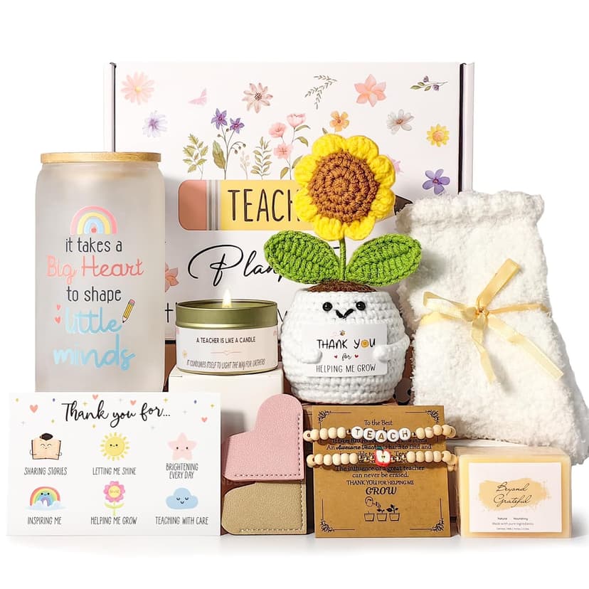 Teacher Gifts for Women, Teacher Appreciation Gift, Teacher Christmas Gifts, Thank You Gift for Teachers Bulk basket Back to School End of Year for Christmas Thanksgiving with 16oz Glass Cup