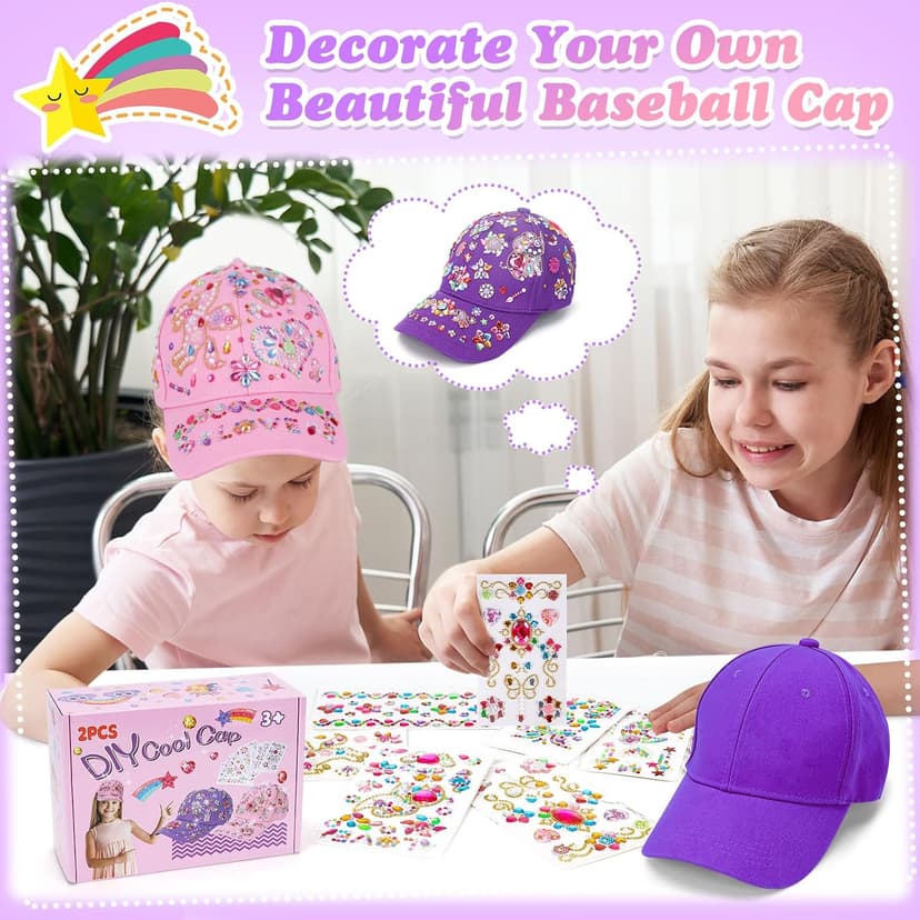 DIY Gem Baseball Cap Craft Kit: Design Your Own Hats with Unicorn Stickers, Adjustable Kids Baseball Caps, Trendy Tween Gifts Toys for Girls Age 4-12 Years Old, Birthday Christmas Art Supplies B0CJLKHB5Q