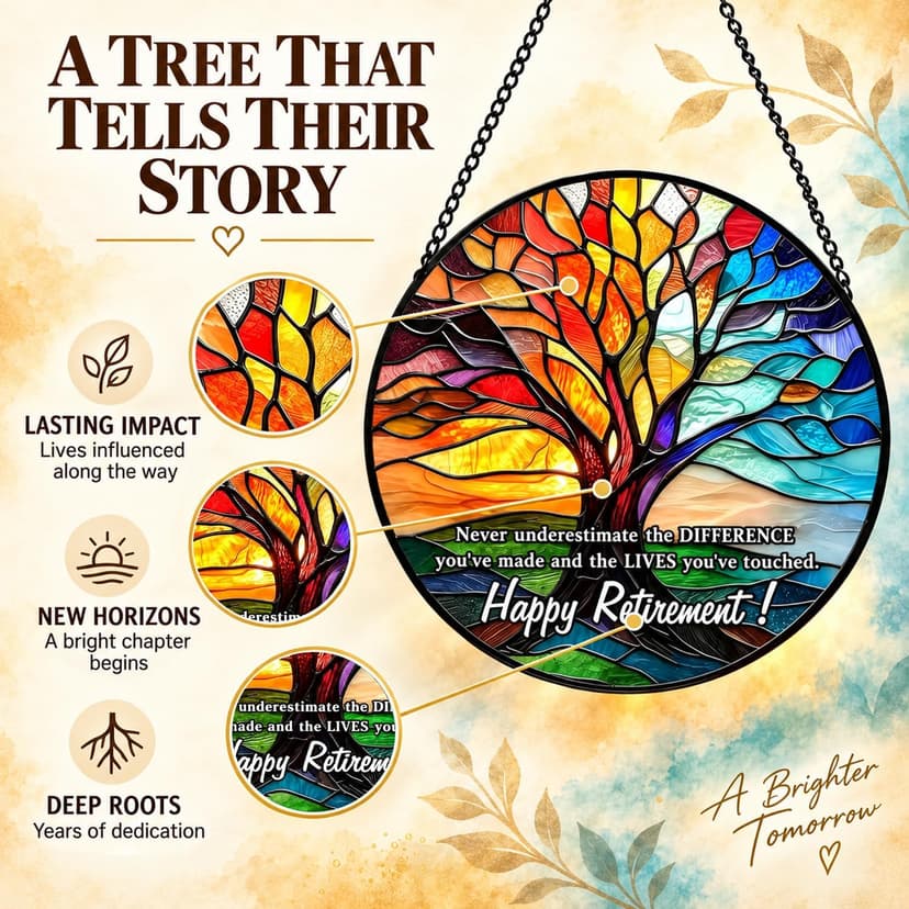 Retirement Gifts for Women Men- 8 Inch Stained Glass Suncatcher - Retirement Gift for Woman - Window Hanging Decor - Retired Gifts for Teacher, Nurse, Coworker, Boss, Employee B0H28SS623