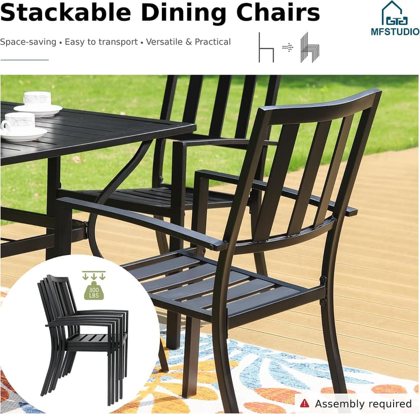 MFSTUDIO Outdoor Dining Set for 4, Patio Table and Chairs Set with Umbrella Hole, Metal Patio Furniture Set for Patio, Deck, Yard, Porch