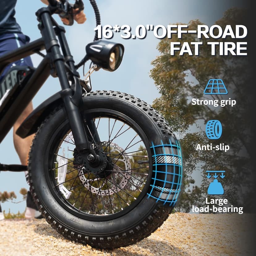 Electric Bike, 16'' Fat Tire E-Bike for Teens/Adults, 500W Small E-Bike with 36V/12.8Ah Removable Battery, Up to 22MPH, 45 Mile Range, Electric Dirt/Mountain Bike for Woman/Men A13
