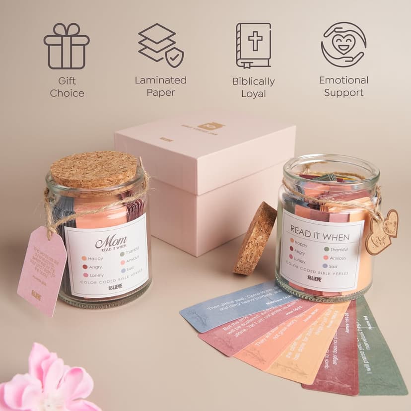 Christian Gifts For Woman: An Inspirational Bible Verse Jar for Graduation, Birthdays, Christmas, and Special Occasions. BLIEVE Read Me When Bible Verse Jar For Women B0F96RYMW8