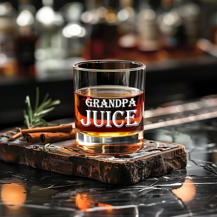 LIGHTEN LIFE Grandpa Juice Whiskey Glass Set 12 oz, Rocks Glasses Father's Day Ideas in Barrel Box, Unique Bourbon Glass Gifts for Men, Best Grandpas, Grandfather, Birthday, Christmas B0GWR6K4YN