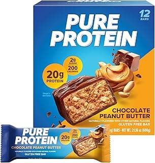 Pure Protein Chocolate Peanut Butter Protein Bars – 20g Protein, 3g Sugar, 190 Calories (12 count) Low Sugar* High Protein Snack - Gluten Free - Perfect for a Healthy Snack
