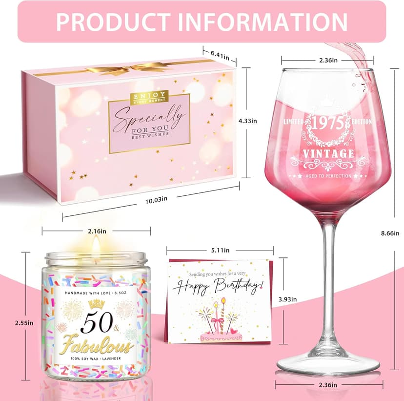 LUCOTIYA 50th Birthday Gifts for Women 50th Birthday Gifts for Her Vintage 1975 Gifts Idea For Women,Friends,Sister,Mom,Aunt