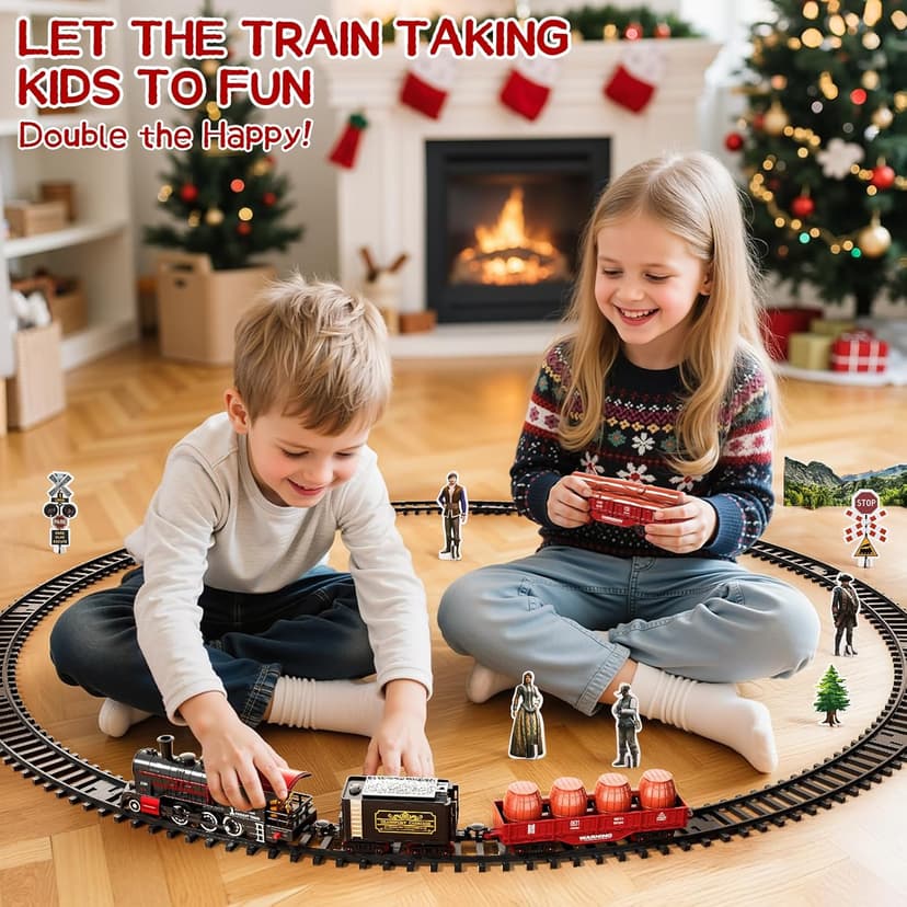 DULONIME Train Set for Toddlers 2-4, Electrical Trains with Track, Smoke, Light, Sound and Scene, Christmas Train Sets for Around The Tree, Christmas Birthday Gifts for Boys Girls 3-8 Years Old