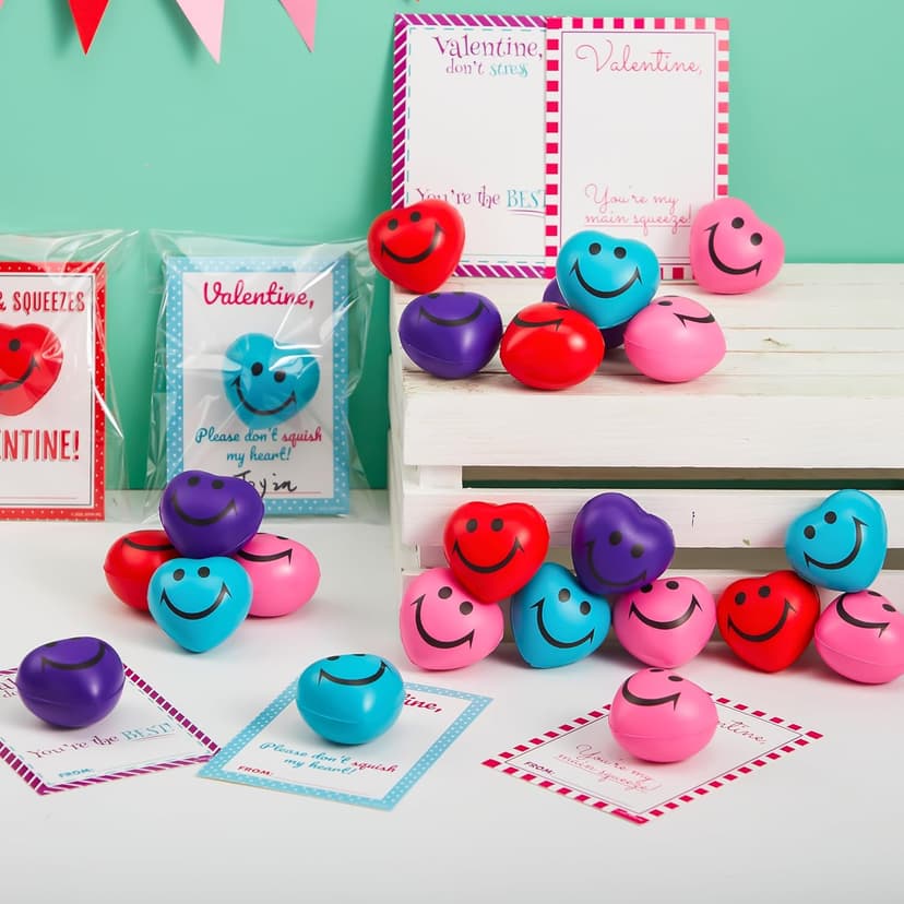 JOYIN 28 Packs Heart Shape Stress Ball with Cards Stress Relief Fidget Toy for Valentine Party Favors, Classroom Prize Supplies, Valentine’s Greeting Cards, Valentine Exchange Gifts