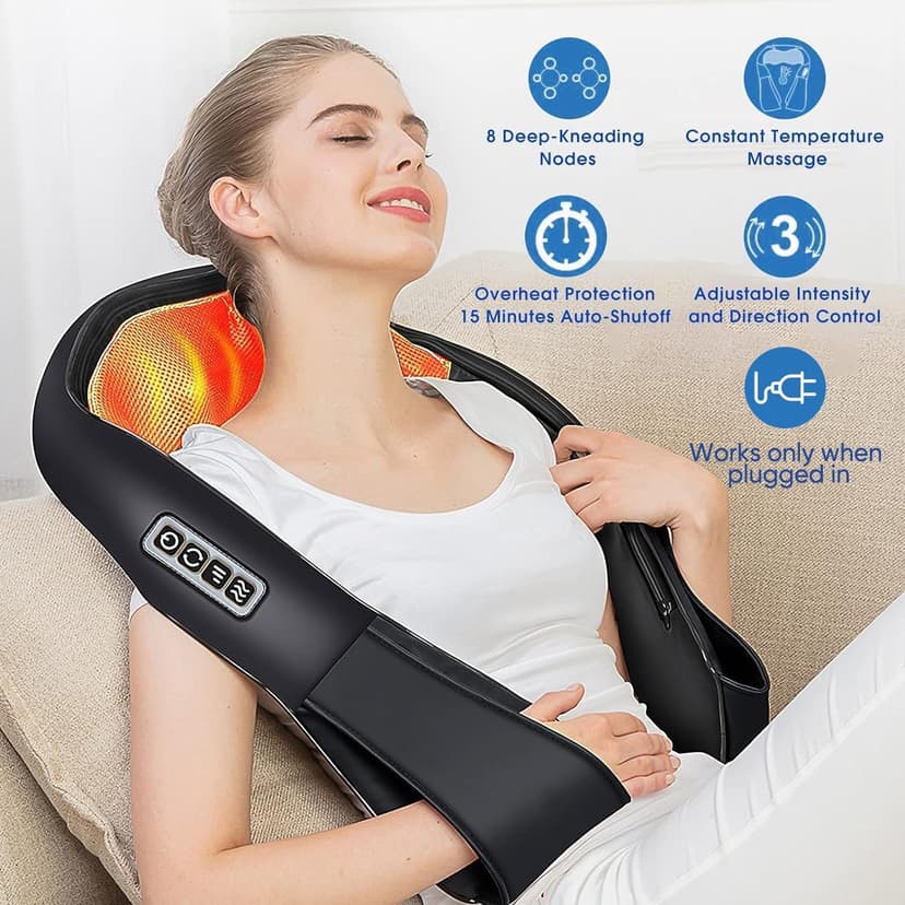 AERLANG Shiatsu Back and Neck Massager, Back Massager Deep Tissue Kneading Neck and Shoulder Massage with Heat, Electric Massage Pillow Fathers Day Gift Ideas from Daughter Son(NOT Cordless)