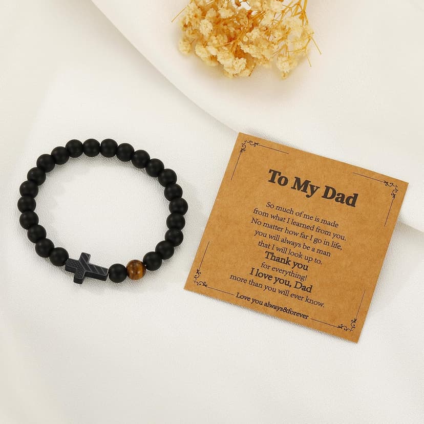 Gnamy Cross Bracelet Gift for Dad New Dad Stepdad Husband Grandpa, American Flag Cross Beads Bracelet Birthday Jewelry Gifts for Men B0F8B9534K