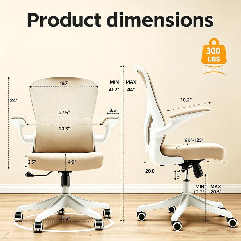 Ergonomic Office Chair with Adjustable Lumbar Support & Flip-Up Armrests - High Back Computer Desk Chair with Thickened Seat Cushion, Rolling Wheels for Home/Office Study Work
