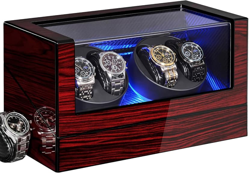 ANWBROAD ANWBROAD Watch Winders For Automatic Watches, Automatic Watch Winder Box With Led Light, Watch Turner For Automatic, 4 Watch Rotator And Super Quiet Motor And 4 Rotation Mode, UJWW011Y
