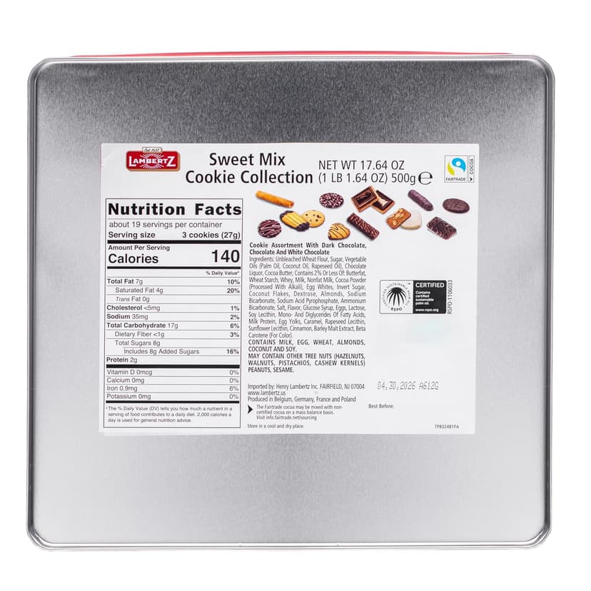 Lambertz European Holiday Cookie Tin – 64 Cookies, 12 Varieties, – Festive Gift Box Ready to Serve and Gift-Ready for Christmas and Office Sharing – 17 Ounces