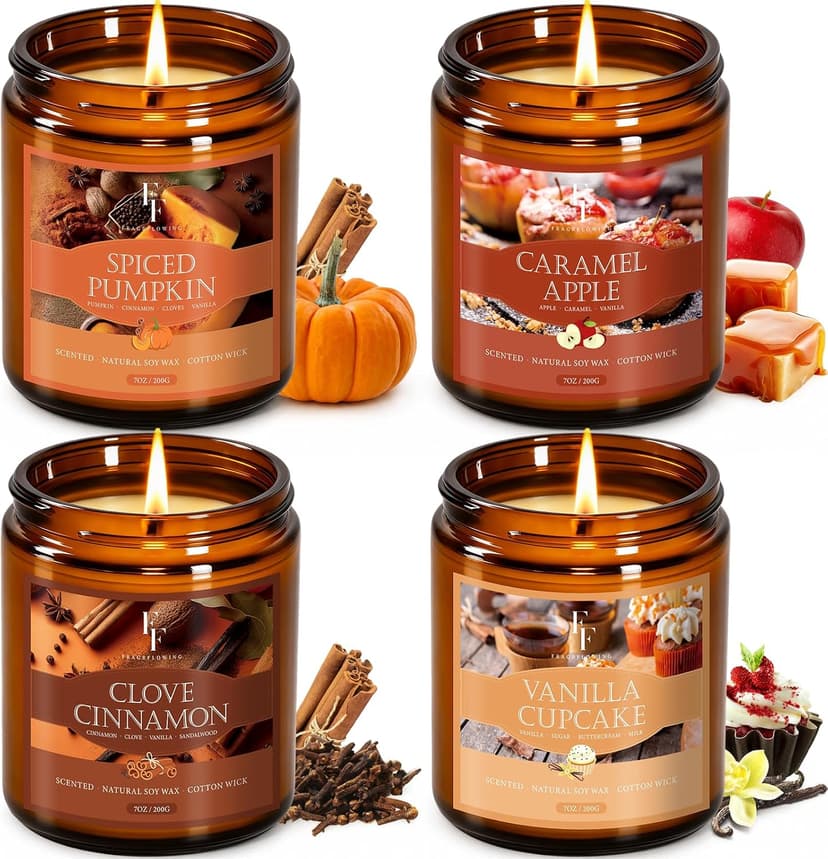 Fall Candles Set, 4 Pack Candles for Home Scented Natural Soy Wax, Autumn Gifts Set for Women Men, Fall Fragrance of Pumpkin/Cinnamon/Vanilla Cupcake/Apple B0F66HVPDY
