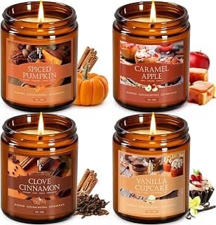 Fall Candles Set, 4 Pack Candles for Home Scented Natural Soy Wax, Autumn Gifts Set for Women Men, Fall Fragrance of Pumpkin/Cinnamon/Vanilla Cupcake/Apple B0F66HVPDY
