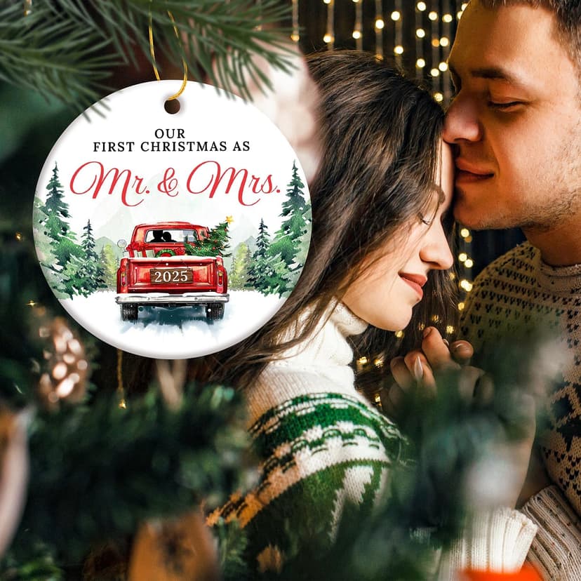 ZAGKOO First Christmas Married Ornament 2025 - Wedding Gifts for Couples 2025 - Mr and Mrs Gifts - Wedding Gift - Bridal Shower Gift for Married Newlywed Couples Bride Him Her - 1st Christmas Keepsake