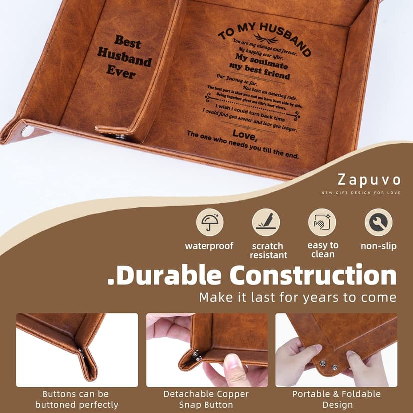 Best Husband Ever PU Leather Tray and Keychain, Men Anniversary Birthday Gifts Ideas for Husband Him Boyfriend Who Has Everything from Wife, Christmas Xmas Gifts Stocking Stuffers for Men Him