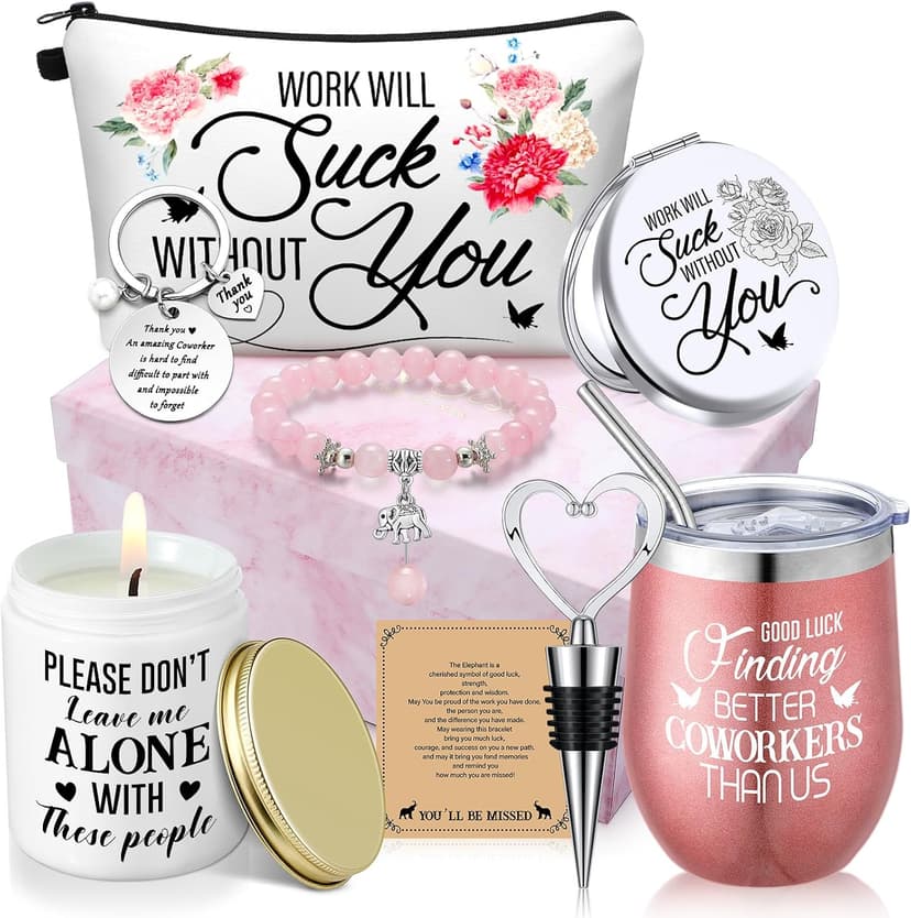 Going Away Beginning Gift Basket for Coworker Leaving, Tumbler, Makeup Bag, Bracelet, Candle, Mirror, Female Boss Teacher Farewell Goodbye Gifts for Coworkers Women, Farewell, Pink B0BJJ5CN36