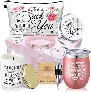 Going Away Beginning Gift Basket for Coworker Leaving, Tumbler, Makeup Bag, Bracelet, Candle, Mirror, Female Boss Teacher Farewell Goodbye Gifts for Coworkers Women, Farewell, Pink B0BJJ5CN36