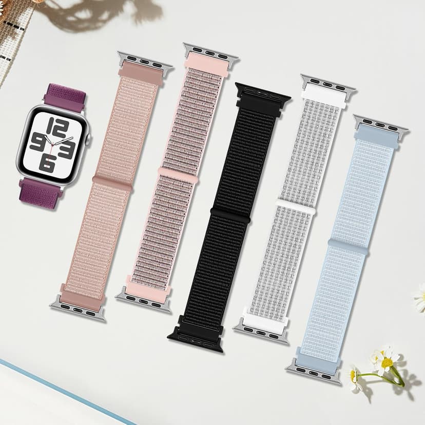 6 Pack Nylon Sport Loop Band Compatible with Apple Watch Band 38mm 40mm 41mm 42mm 44mm 45mm 46mm 49mm Women Men, Soft Adjustable Braided Replacement Straps for iWatch Series 11 10 9 8 7 6 5 4 3 2 1 SE Ultra