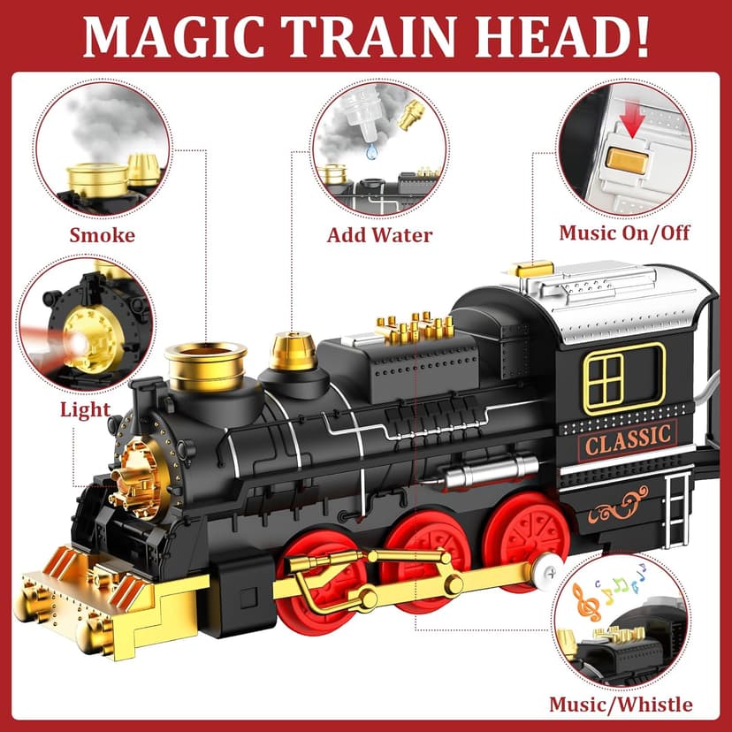 Train Set Train Toys for Boys with Smokes, Lights and Sound (ON/Off), Train Set Under Christmas Tree, Toddler Model Trains for 3 4 5 6 7 8+ Years Old Kids Gifts