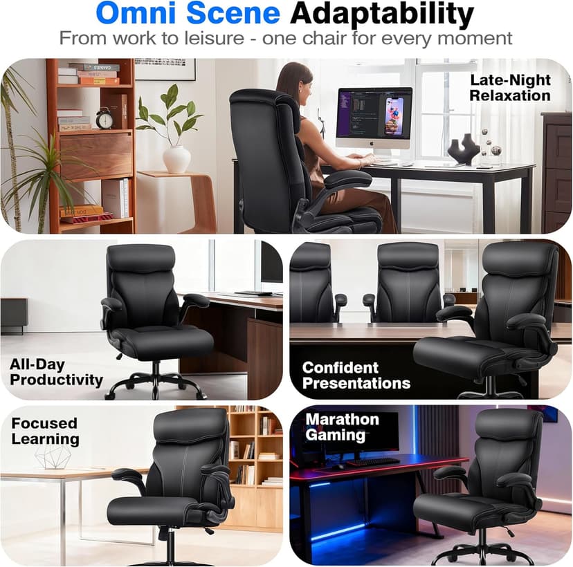 AreShark Office Chair - Executive High Back Breathable Comfy Desk Chair with Lumbar Support - Ergonomic Leather Rolling Swivel Computer Chair with Rock Function for Working Studying Gaming Relaxing