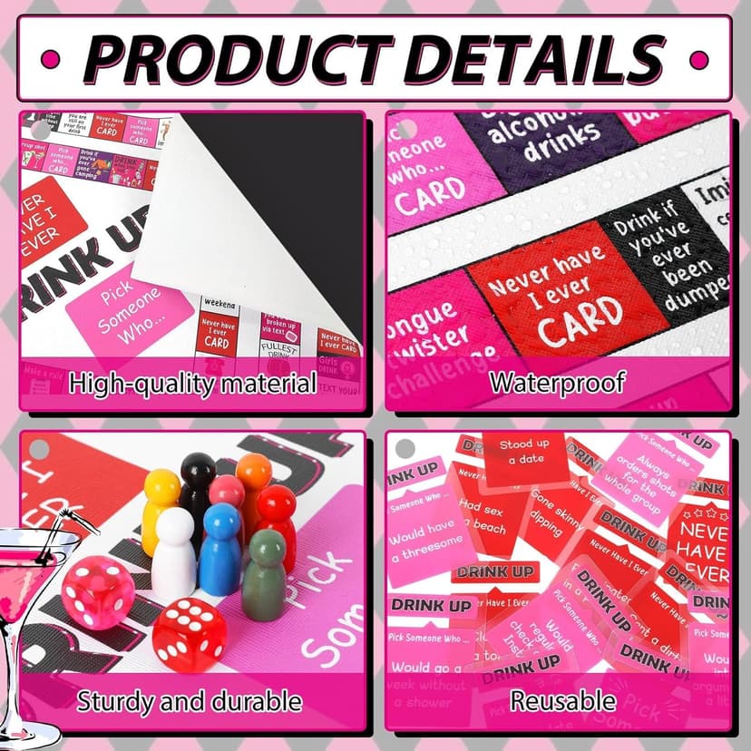 Drinking Board Games for Adults Waterproof Rubber Mat Drink Up Board Games Adult Tipsy Funny Party Interactive Drinking Games Ideal for Game Night Birthday Party Play, Age 21+, 2-8 Players
