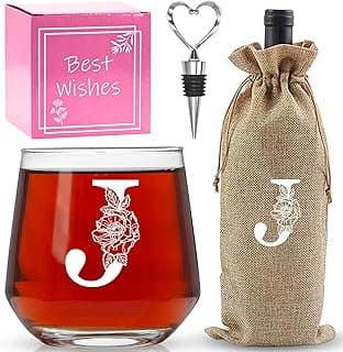 Personalized Gifts for Women,Monogrammed A-Z Wine Glasses Gifts for Women,Wine Glass for Gift Box,Birthday Gifts for Mom Sister Grandma-J