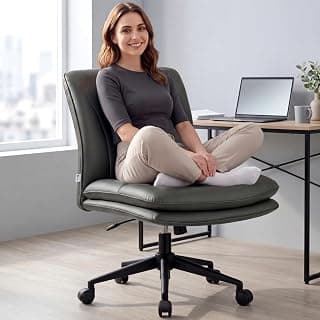 NYPOT Armless Desk Chair with Wheels for Criss Cross Sitting - Cross Legged Wide Armless Chair - Adjustable Vanity 360° Swivel Stool and 120° Rocking Wide Seat Comfy for Home and Office, Color Grey