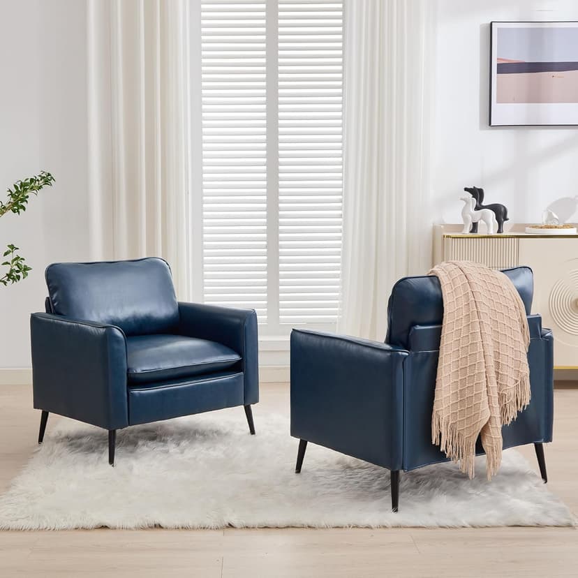 TYBOATLE Accent Chairs Set of 2, Faux Leather Chairs, Mid Century Modern Comfy Living Room Chairs, Cozy Office Reading Chair, Reception Armchairs for Living Room, Waiting Room, Bedroom (Blue)