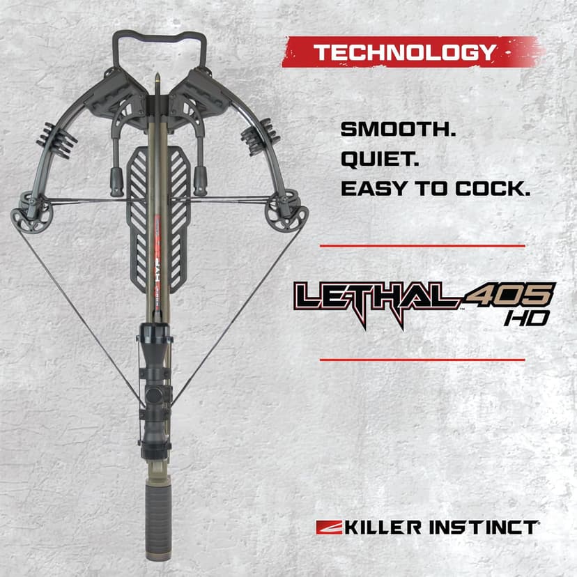 Killer Instinct LTL 405HD Crossbow Bundle, 405 FPS Compact Crossbow with Lumix 4x32 Scope, Anti Dry Fire Safety, Rope Cocker and 2 Carbon Bolts, Hunting Crossbow Kit