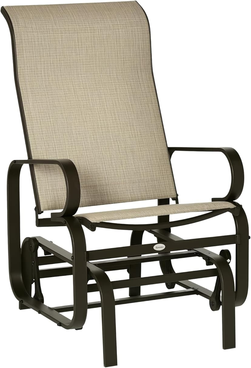 Outsunny Outdoor Glider Chair, Gliders for Outside Patio with Smooth Gliding Mechanism and Lightweight Construction for Backyard, Tan