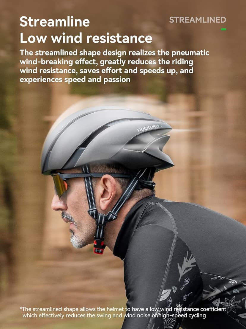 ROCKBROS Adult Bike Helmet Streamlined Aerodynamic, Comfortable Y - Shaped Strap Cycling Helmet for Larger Head Men Women Reflective Adjustable Webbing for Road & Mountain Biking