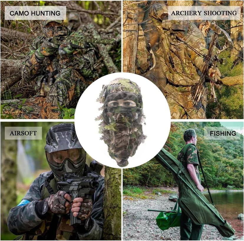 EAmber Ghillie Camouflage Leafy Hat 3D Full Face Mask Headwear Turkey Camo Hunter Hunting Accessories