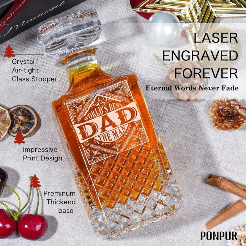 PONPUR Gifts for Men Dad Stocking Stuffers, Whiskey Decanter Set with 2 Glasses, Unique Cool Dad Birthday Gift from Daughter Son, Best Christmas Retirement Present for Man Father