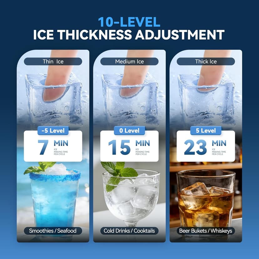 Tehanld Commercial Ice Maker Machine, 110LBS/24H with 33LBS Large Storage Capacity, 50 Ice Cubes/15 Mins, Ice Machine with Self-Cleaning & Water Filter, Under Counter & Freestanding for Home, Bar
