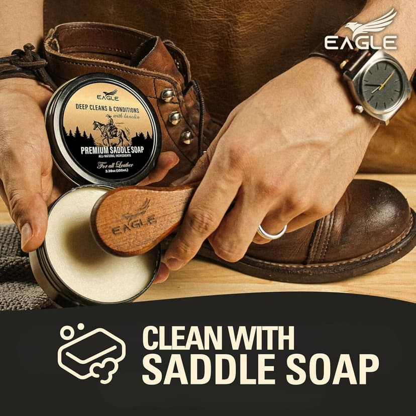 Leather Boot Care Kit – Mink Oil, Saddle Soap for Leather, Applicators & Cloth – Leather Care Kit, Boot Leather Care Kit, Leather Shoe Care Kit for Cowboy Boots, Work Boots, Shoes, and Tack