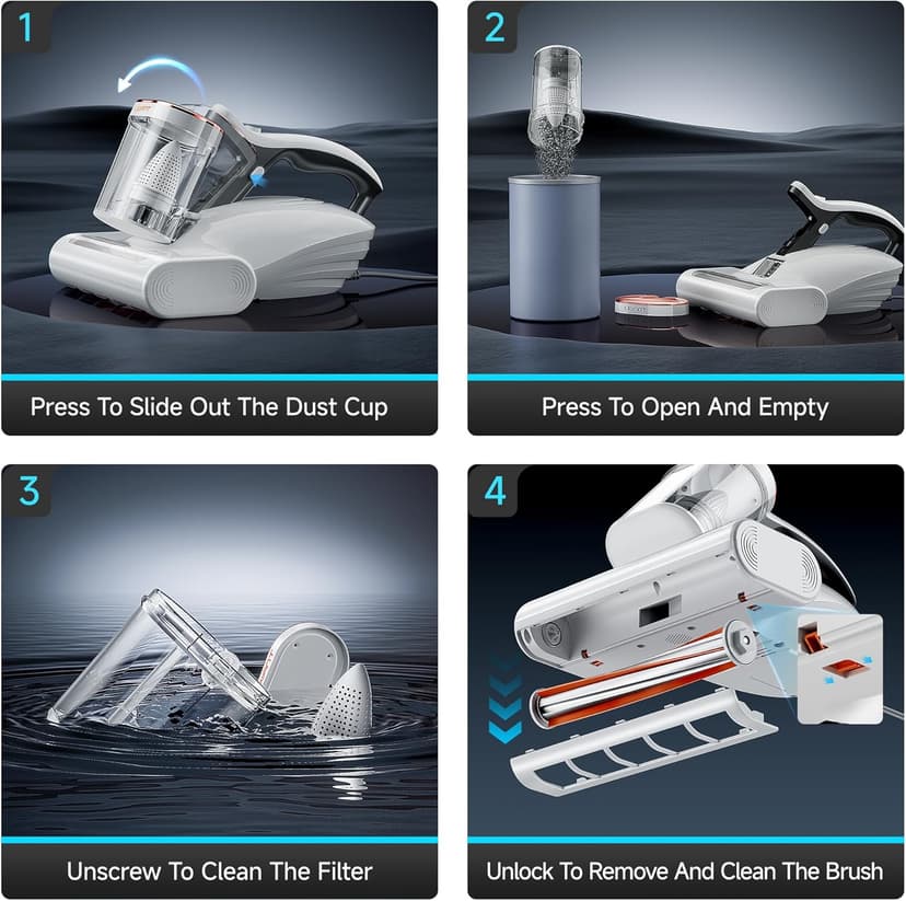 uwant Mattress Vacuum 450W 16Kpa 36000RPM/MIN Bed Vacuum with 149℉ Heating &Ultrasonic, Dual Dust Cup, Smart Display Screen Mattress Vacuums for Skin Health