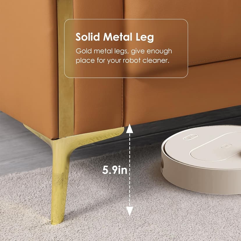 FOTOSOK 78'' Couch Sofa, Modern Leather Couches for Living Room, Comfy, Faux Leather Sofa 3 Seater Sofa with 2 Throw Pillows and Gold Metal Legs, Deep Seat Sofas (Brown)