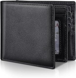 Serovi Mens Genuine Leather Bifold RFID Blocking Wallet with 14 Card Slots, ID Window & 2 Cash Pocket - Includes Gift Box